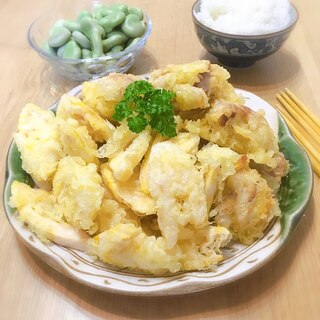 竹の子と鶏もも肉の天ぷら♪